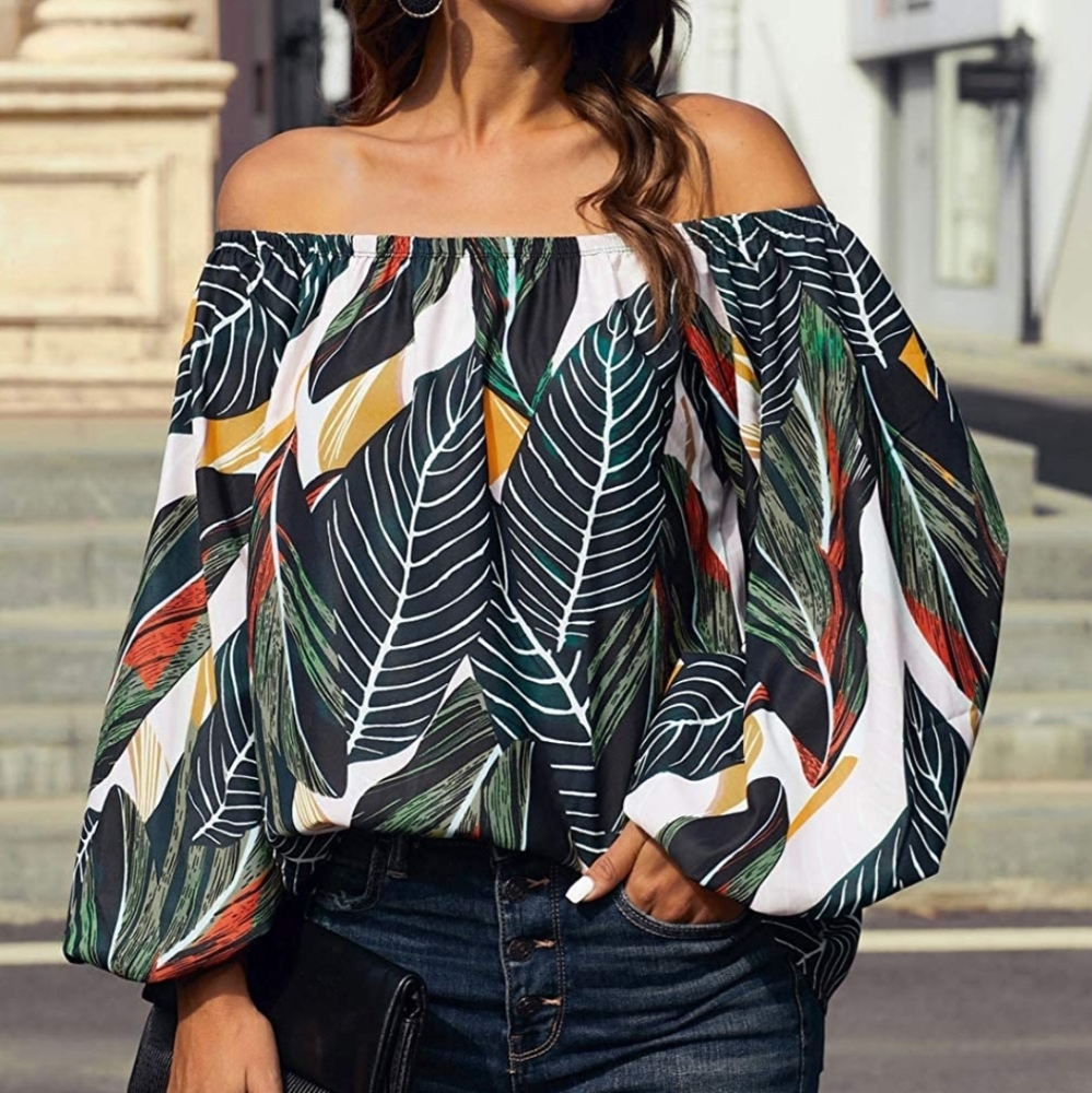 ⭐HP⭐ Botanical Leaf Print Off The Shoulder Blouse - Picture 3 of 10
